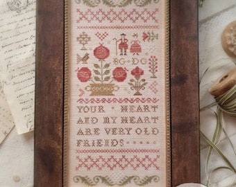 Counted Cross Stitch Pattern, Our Hearts, Sampler, Cross Stitch, Friendship, Sentimental Sampler, Brenda Gervais, PATTERN ONLY