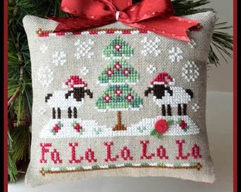 Counted Cross Stitch, Fa La La, Christmas Ornament, Christmas Pillow, Sheep Ornament, Evergreen, Country Cottage Needleworks, PATTERN ONLY