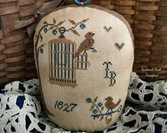 Counted Cross Stitch Pattern, Set Free Pinkeep, Birds of a Feather, Drum, Primitive Decor, Pin Keep, Scattered Seed Samplers, PATTERN ONLY