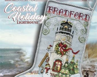Counted Cross Stitch Pattern, Coastal Holiday, Christmas Lighthouse Stocking, Christmas Decor, Cardinals, Snow, Stoney Creek, PATTERN ONLY