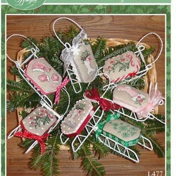 Counted Cross Stitch Pattern, Christmas Ride, Christmas Decor, Sled Ornaments, Ice Skates, Holly Berries, Sue Hillis Designs, PATTERN ONLY