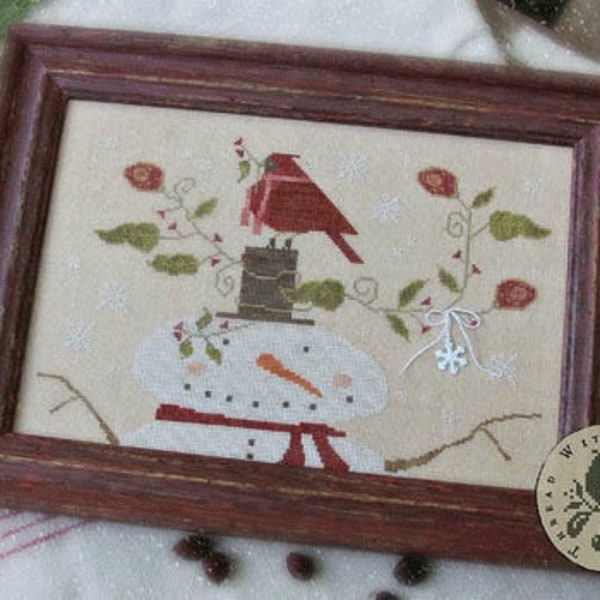 Counted Cross Stitch Pattern, All Bundled Up, Winter Decor, Snowman, Cardinal, Snowflake, Primitive Decor, Brenda Gervais, PATTERN ONLY
