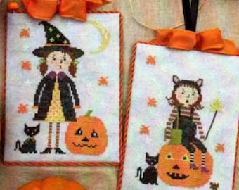 Counted Cross Stitch, Trick or Treat, Halloween Decor, Witch, Black Cat, Jack O' Lanterns, Moon, Stars, Lila's Studio,  PATTERN ONLY