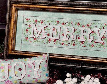 Counted Cross Stitch Pattern, Merry & Joy, Christmas Decor, Flower Motifs, Winter Decor, Vines, Pillows, Jan Hicks Creates, PATTERN ONLY