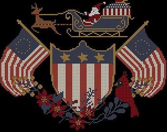 Counted Cross Stitch Pattern, Joly July, Primitive Rustic, Patriotic, Americana, Christmas Decor, Santa, Twin Peak Primitives, PATTERN ONLY
