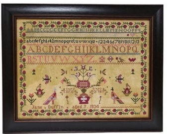 Counted Cross Stitch Pattern, Jane Duffin Sampler 1834, Reproduction Sampler, Flower Motifs, Birgit Tolman, The Wishing Thorn, PATTERN ONLY