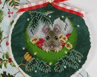 Counted Cross Stitch, At Home for Christmas, Christmas Ornament, Christmas Mouse, Mouse Ornament, Blackberry Lane Designs, PATTERN