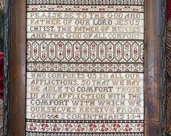 Counted Cross Stitch Pattern, God of All Comfort, Floral Motifs, Pillow, 2 Corinthians 1:3-4, Scriptural, My Big Toe Designs, PATTERN ONLY