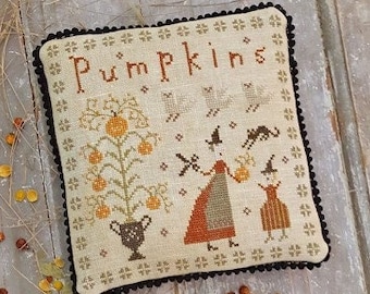 Cross Stitch Pattern, The Perfect Pumpkin, Fancey Blackett Series, Pumpkins, Black Cat, Birds, Cushion Ornament, Pineberry Lane PATTERN ONLY