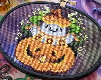 Counted Cross Stitch Pattern, Punk-a-boo, Cute Halloween Pumpkin, Ghost, Pillow Ornament, Bowl Filler, Stitch Sprout, PATTERN ONLY