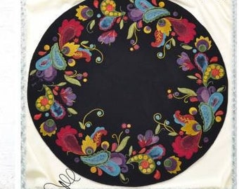 Wool Applique Pattern, Arabesque, Round Table Mat, Wool Art, Primitive Decor, Spring Decor, Flowers, Granny's Legacy Patterns, PATTERN ONLY