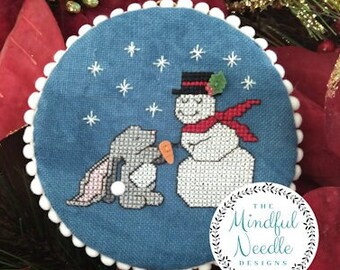 Counted Cross Stitch, The Gift, Christmas Ornament, Snowman, Rabbit, Winter Decor, The Mindful Needle Designs, PATTERN ONLY