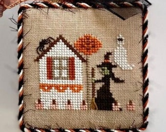 Counted Cross Stitch Pattern, Halloween Frill, Halloween Decor, Tiny Town Series, Witch, Ghost, Heart in Hand, PATTERN ONLY