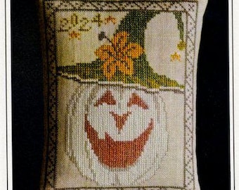 Cross Stitch Pattern, Ghost Pumpkin, Halloween Decor, Pillow Ornament, Bowl Filler, Primitive Decor, Jack O Lantern, La-D-Da, PATTERN ONLY