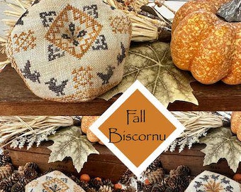 Counted Cross Stitch Pattern, Fall Biscornu, Crow Motifs, Pincushion, Autumn Decor, Pin Keep, Antique Needleworkers, PATTERN ONLY