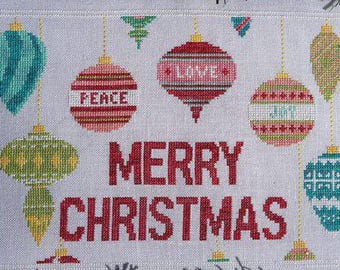 Counted Cross Stitch Pattern, Mid-Century Greetings, Christmas Decor, Vintage Ornaments,  Wildflower Stitching, PATTERN ONLY
