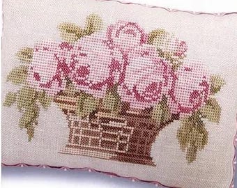 Counted Cross Stitch Pattern, Anna's Rose Basket, Flower Motifs, Pillow Ornament, Bowl Filler, JBW Designs, PATTERN ONLY
