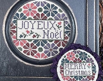 Counted Cross Stitch Pattern, Merry Christmas, Joyeux Noel, Christmas Ornament, Christmas Decor, My Big Toe Designs, PATTERN ONLY