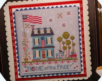 Counted Cross Stitch Pattern, Home of the Free, Independence Day Decor, Patriotic, Americana, Cherry Blossoms, PATTERN ONLY