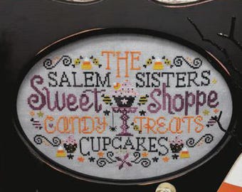 Counted Cross Stitch, Salem Sisters Sweet Shoppe, Halloween Decor, Spiders, Sweet Treats, Candy, Lindsey Weight, Primrose Cottage Stitches