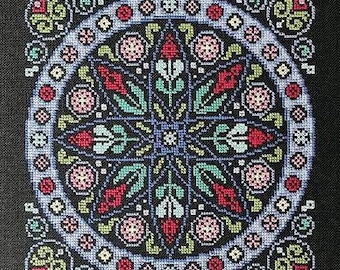 Counted Cross Stitch Pattern, Rose Window, Roses, Rose Hips, Motifs, Garden Decor, Cottage Chic, Shabby Cottage, Ink Circles, PATTERN ONLY
