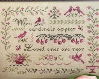 Counted Cross Stitch Pattern, When Cardinals Appear, Flower Motifs, Cardinals, Inspirational, Basket, J B W Designs, PATTERN ONLY