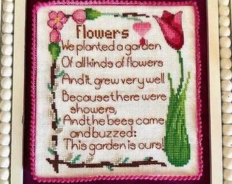 Counted Cross Stitch Pattern, Flowers, Tulip Cottage Collection, Summer Decor, Poem, Garden Decor, Motifs, Luhu Stitches, PATTERN ONLY