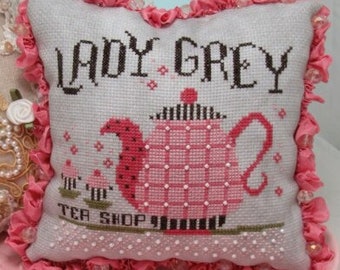 Counted Cross Stitch Pattern, Lady Grey, Tea Shop, Valentine's Day Decor, Carolyn Robbins, KiraLyns Needlearts, PATTERN ONLY