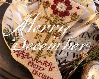 Counted Cross Stitch Pattern, Merry December, Christmas Stockings, Three Stocking Ornaments, Trees, Blackbird Designs, PATTERN ONLY