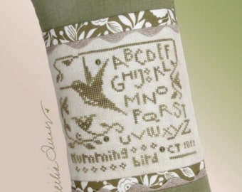 Cross Stitch Pattern, Hummingbird Sampler, Hummingbird, Sampler, Monochromatic Sampler, Heart in Hand, PATTERN ONLY