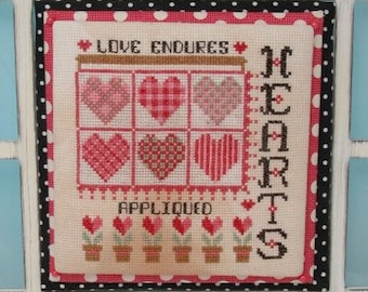 Counted Cross Stitch Pattern, Appliqued Hearts, Valentine's Day Decor, Hearts, Carolyn Robbins, KiraLyns Needlearts, PATTERN ONLY