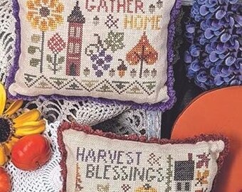 Counted Cross Stitch Pattern, Happy Life Set 2, Autumn, Pillow Ornaments, Bowl Fillers, Autumn Motifs, Jeannette Douglas, PATTERN ONLY