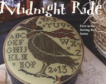 Counted Cross Stitch Pattern, Midnight Ride, Black Crow, Halloween, Sewing Box, Pinkeep, Pillow Ornament, Blackbird Designs, PATTERN ONLY