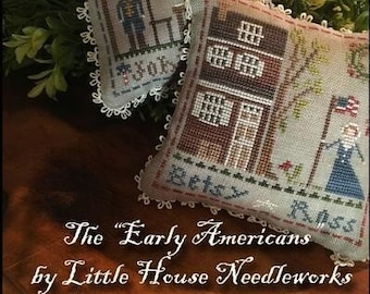 Counted Cross Stitch Pattern, Early Americans Set, No. 1-9, Pillow Ornaments, Bowl Filler, Americana, Little House Needleworks, PATTERN ONLY