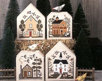 Counted Cross Stitch, A Prairie Village II, Country Rustic, Log Cabin, Pillow Ornaments, Geese, Church, The Prairie Schooler,  PATTERN ONLY