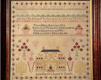 Counted Cross Stitch Pattern, Ada Davies Sampler 1852, Alphabet Sampler, Flower Motif Border, Birgit Tolman, The Wishing Thorn, PATTERN ONLY