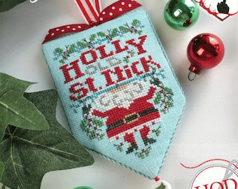 Counted Cross Stitch Pattern, Holly St. Nick, Secret Santa, Christmas Decor, Santa Claus, Christmas Ornament, Hands On Design, PATTERN ONLY