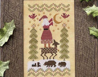 Counted Cross Stitch Pattern, Hanging the Moon, Reindeer, Cardinals, Bears, Santa, Kathy Barrick, PATTERN ONLY