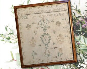 Counted Cross Stitch, AB 1816 Quaker Sampler, Antique Reproduction, Antique Sampler, Primitive Decor, Cross Stitch Antiques