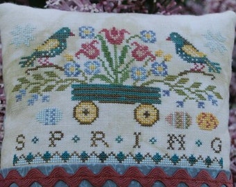 Counted Cross Stitch Pattern, Seasons, Spring, Pillow Ornaments, Bowl Fillers, Pin Keep, Seasons Series, Birds, Lila's Studio.  PATTERN ONLY