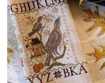 Counted Cross Stitch Pattern, Loose Feathers Autumn, Fall Decor, Songbirds, Pumpkins, Autumn, House Decor, Blackbird Designs, PATTERN ONLY