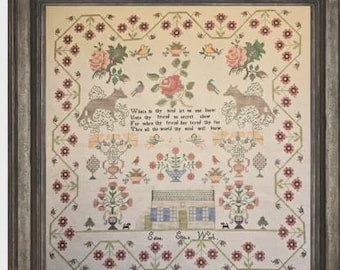 Counted Cross Stitch Pattern, Selina Ellis Sampler, 1860 Reproduction, Verse Sampler, Motifs, Birgit Tolman, The Wishing Thorn, PATTERN ONLY