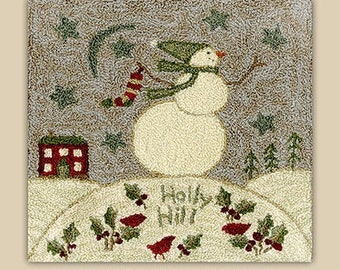 Punch Needle Pattern, Holly Hill, Snowman, Cardinals, Winter Decor, Country Decor, Primitive Decor, Teresa Kogut, Punch Needle, PATTERN ONLY