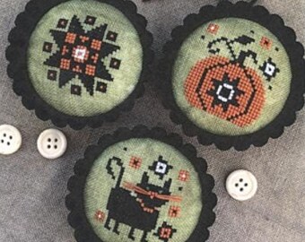 Counted Cross Stitch Pattern, Ethel's Autumn Tart Tins, Pillow Ornaments, Bowl Fillers, Halloween Decor, Stitches by Ethel, PATTERN ONLY