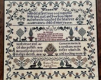 Cross Stitch Pattern, Emily Tufton 1865, English Sampler Reproduction, Religious Verses, Motifs, Gentle Pursuit Designs, PATTERN ONLY