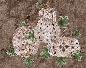 Counted Cross Stitch Pattern, Glorious Gourds, Autumn Decor, Squirrel Motifs, Pumpkins, Squash, Glendon Place, PATTERN ONLY