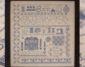 PRE-Order, Counted Cross Stitch Pattern, Americana Blue, Alphabet Sampler, Notions, Monochromatic, October House Fiber Arts, PATTERN ONLY