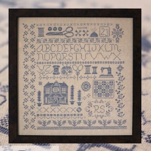 Counted Cross Stitch Pattern, Americana Blue, Alphabet Sampler, Notions, Monochromatic, October House Fiber Arts, PATTERN ONLY