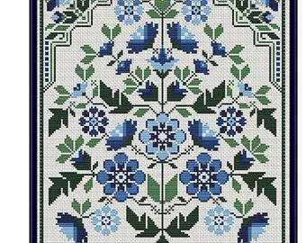 Counted Cross Stitch Pattern, Petals of Blue, Floral Sampler, Home Decor, Flower Motifs, Tales from the Garden, CM Designs, PATTERN ONLY