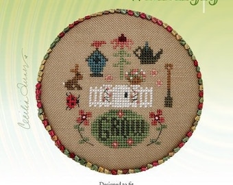 Counted Cross Stitch Pattern, Grow Whirligig, Spring Decor, Garden Decor, Birdhouse, Flowers, Bunny, Heartware, Heart in Hand, PATTERN ONLY